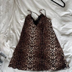 Leopard Print Slip Dress with Lace Trim